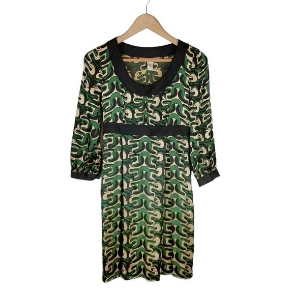 Diane Von Furstenberg Women's Steffi Silk Dress Green Empire Waist Black Size 4 - Picture 2 of 10